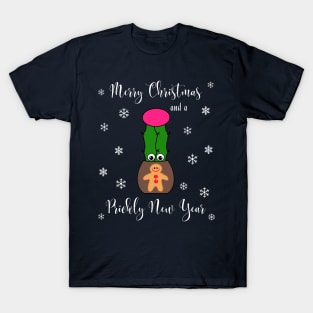 Merry Christmas And A Prickly New Year - Hybrid Cactus In Gingerbread Man Pot T-Shirt